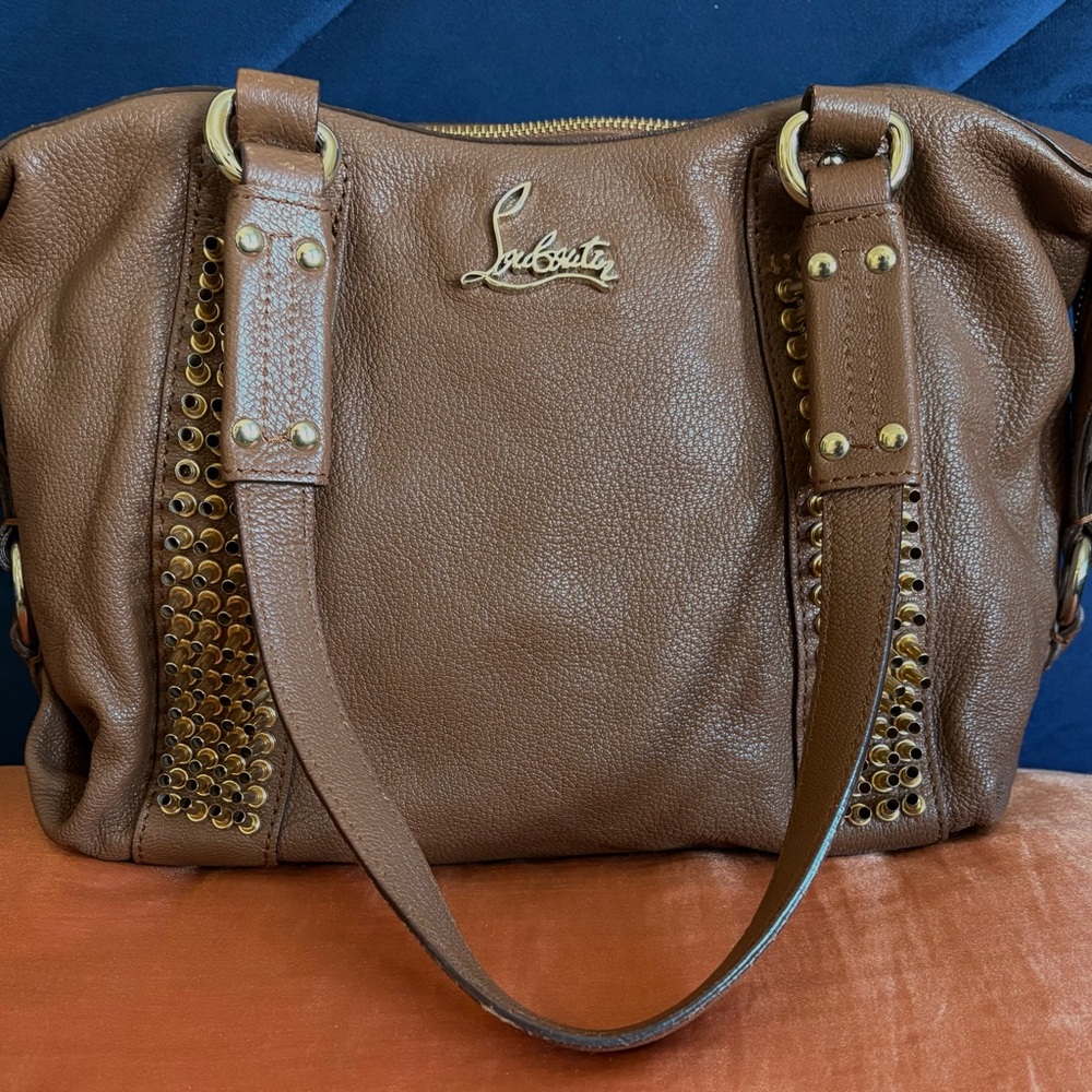 Christian Louboutin Panettone Studded Brown Leather Shoulder Bag